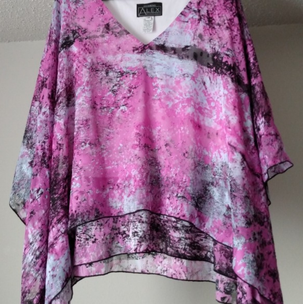 Ladies plus size 1X Women's Alex Evenings blouse, light and dark pink